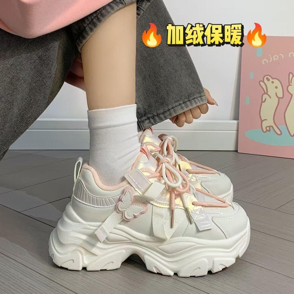 Fleece thickened dad shoes women's thick-soled heightening two cotton shoes versatile student sports shoes