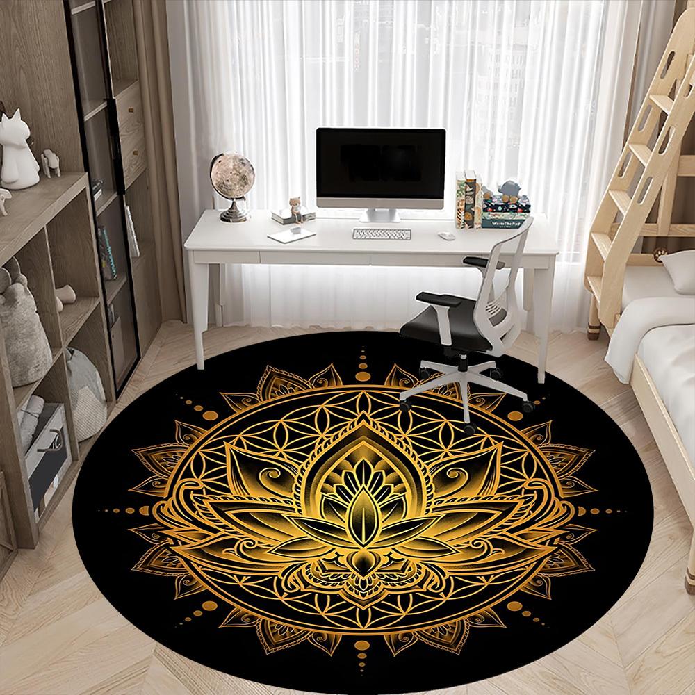 1 Stück Lotus Mandala Büro Runder Teppich, Matte Geeignet für Büro, Unter Bürostühlen Schlafzimmer Wohnzimmer Heimdekoration, Raumdeko