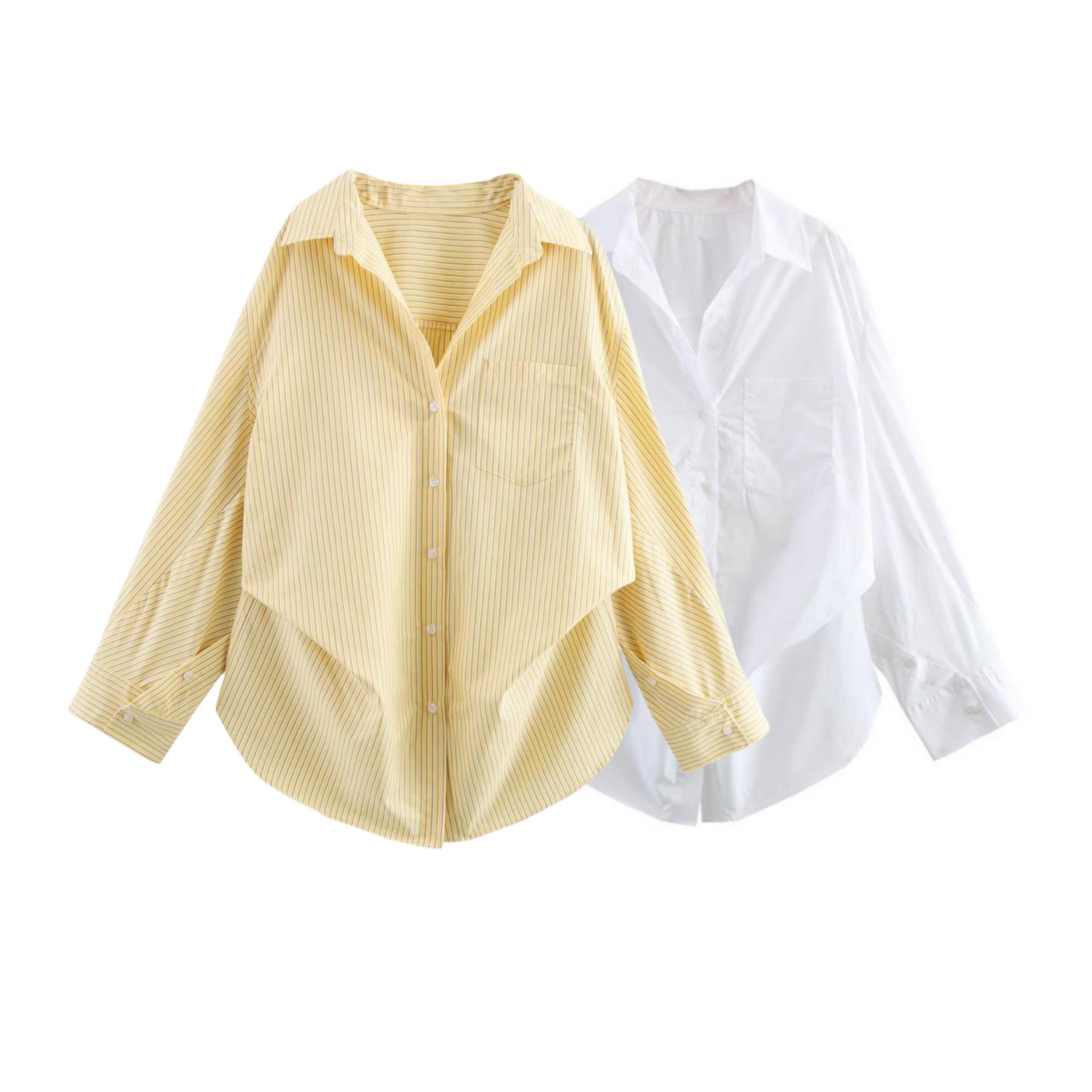 

2025 Spring Women s Casual Poplin Shirt with Turn-Down Collar XS жёлтый
