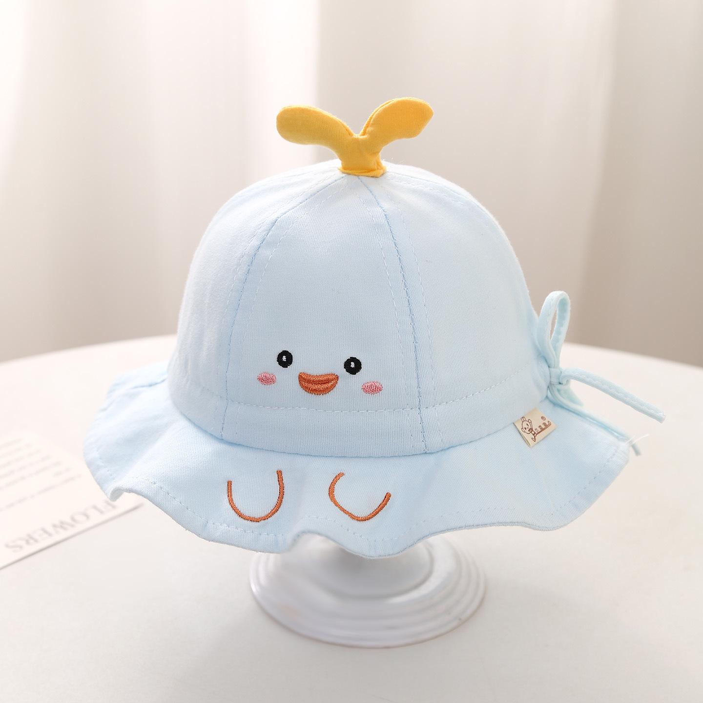 Korean Style Windproof Cartoon Bucket Hat for Boys  Girls - Soft Brim Spring Sun Protection 3-15 months / 42-44CM синий