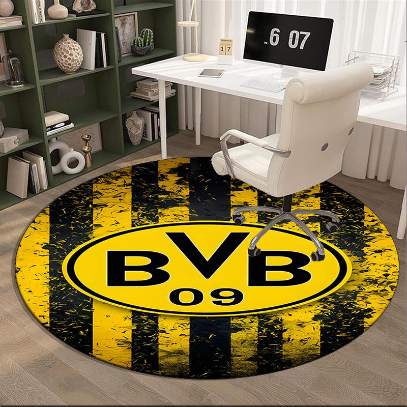 1 buc. covor rotund Design Minge de Fotbal Bvb Covor Rotund pentru Zonă Imprimat, Covor pentru Casă Birou, Covor Rotund pentru Scaun, Covor Decorativ Cadouri pentru Fani Cadou de Crăciun