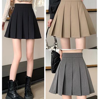 Schwarzer Faltenrock Damen Frühling Herbst A-Linienrock High-Waist Rock Ausgestellter Rock Kurz Lässig All-Match Vielseitiger Rock Schlankmachend
