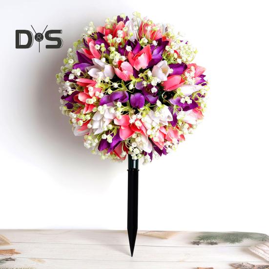 Artificial Flower Ball with Spike Realistic Faux Roses Weatherproof Artificial Rose Blooms Ball Garden Decor for Indoor Outdoor Use