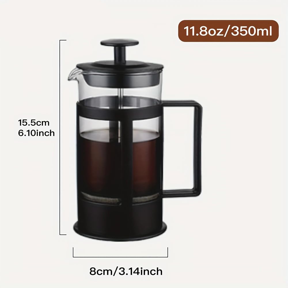 French Press Coffee Tall X 8cm Glass Coffee No Filter Tea COFF108501 Press, 350ml, 15.5cm Wide, Pot, Needed, Maker, Camping, Black,