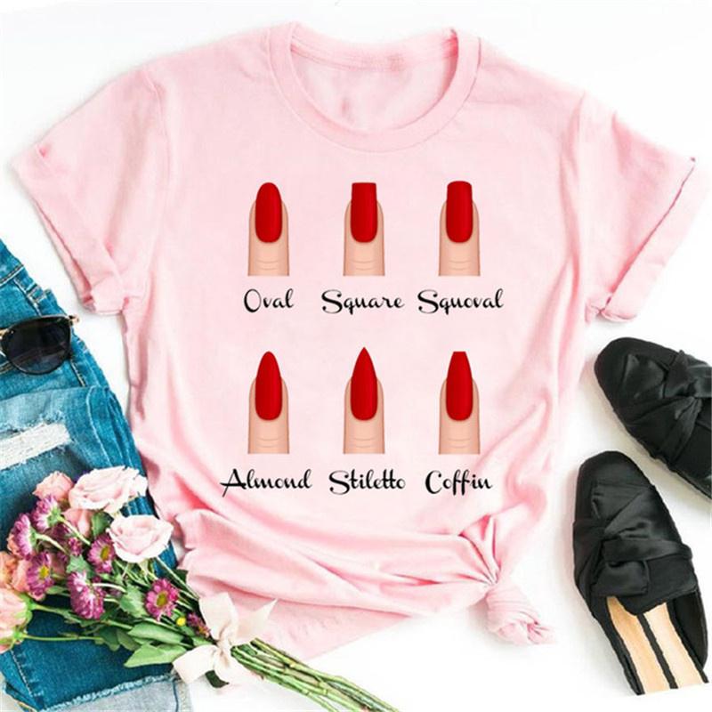 Women T Shirts Fashion Womens Cartoon Graphic Finger Nail Cute Printed Top Tshirt Female Tee Shirt Ladies Clothes T-shirts
