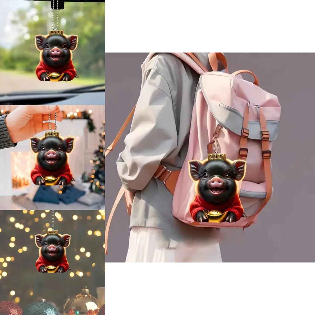 Unique Acrylic Black Pig Wealth Charm Car Decoration For Stylish Vehicle Interior