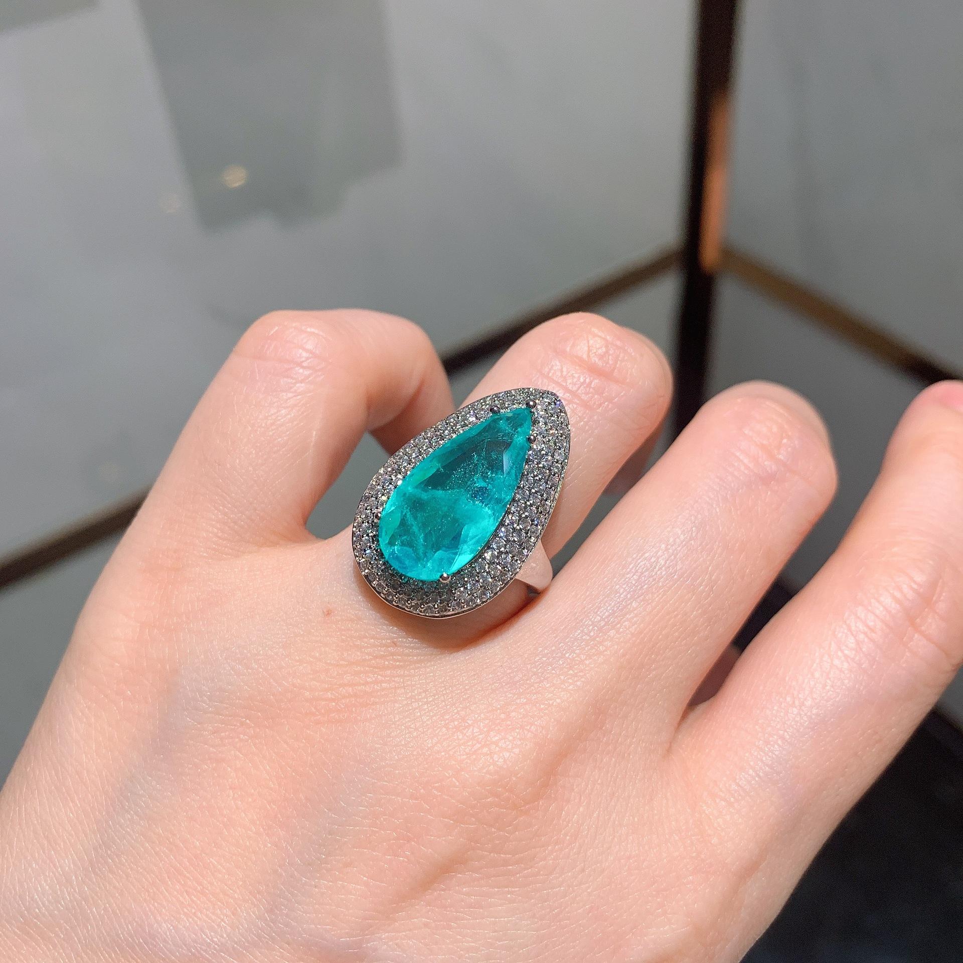 Wish Retro Style Fashion Green Treasure Pendant Necklace Stud Earrings Ring Set Women S Water Drop Shape