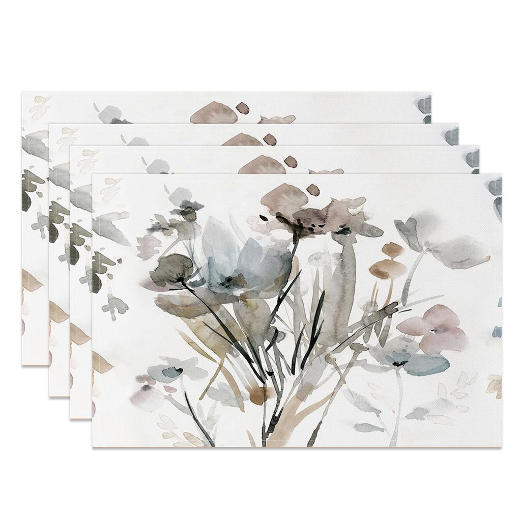 Bohemian Floral Placemats Delicate Daisy Rose Design Elegant Aesthetic Washable Table Mats for Dining Kitchen Tea Party Decor