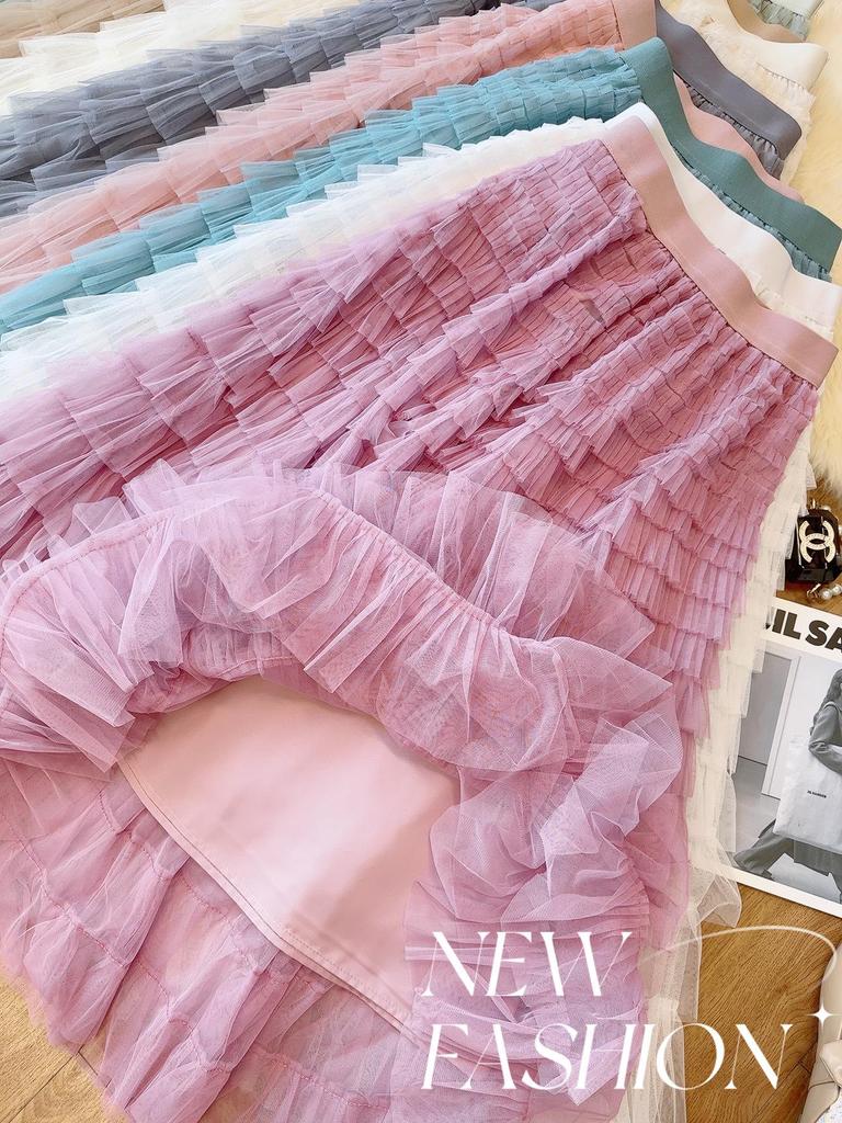 Korean Style Long Mesh Skirt Dress for Birthday, Holiday, Party, Dance - Mid-Length Socialite Swing Cake Skirt