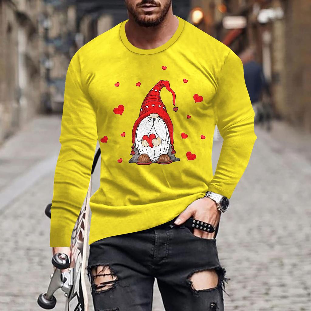 Spring and Autumn Round Neck 3D Love Printed Top Valentine's Day Themed T-shirts Fashionable Casual Long Sleeved Men's T-shirts
