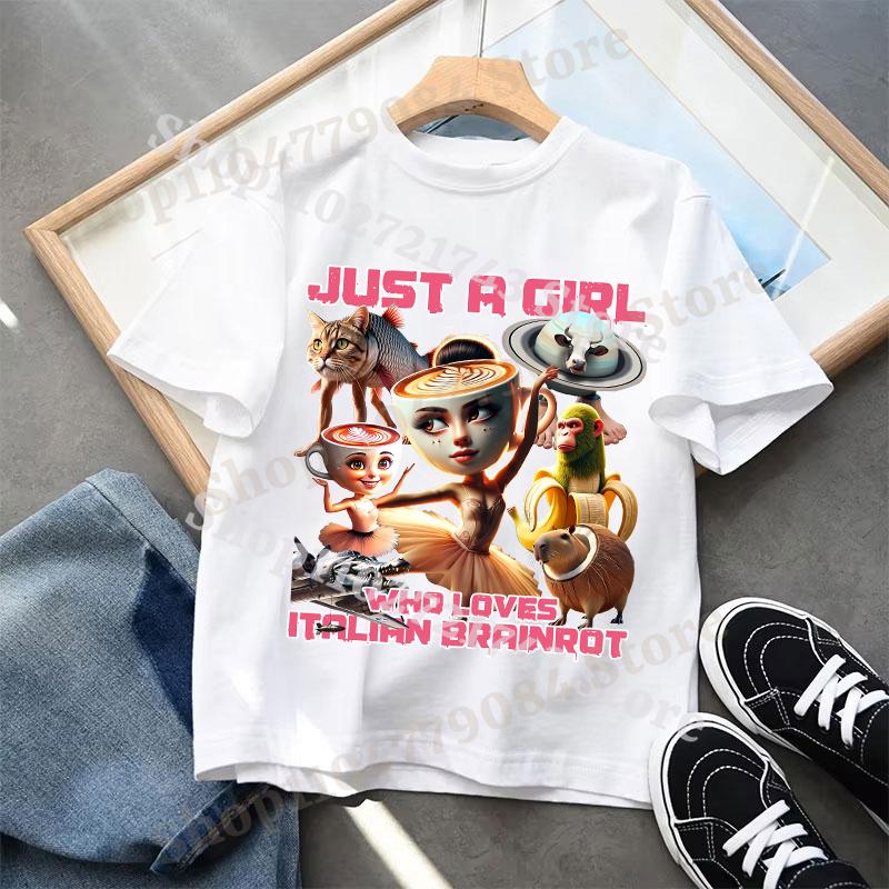 Italian Brainrot T-shirts for Children Anime Cartoon Cute Short Sleeved Shirt Boys Girls Summer Fashion Top Kids Clothes Gifts