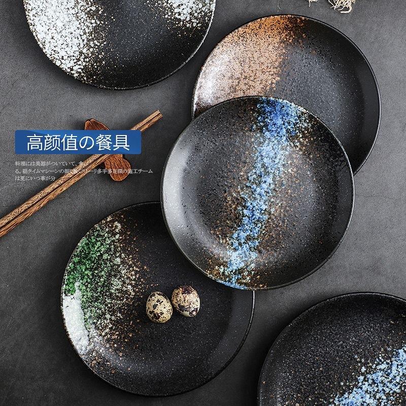 Ceramic Dinner Plates Creative Japanese Style Glaze Round Steak Salad Fruit Dessert Food Plate Kitchen Tableware Gift