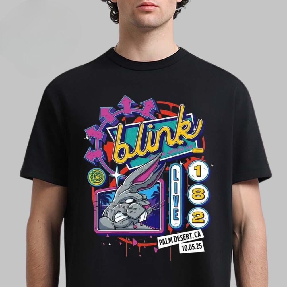 Nowa koszulka Blink 182 Live At Palm Desert California Noc 1 Koszulka z miejscem koncertu na Acrisure Arena 4 października 2025 Missionary Impossible Tour 25