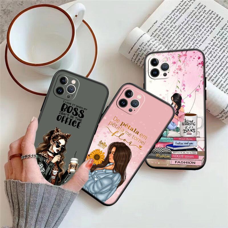 IK27 Fashion Girl Coffee Book Case for Samsung A11 A12 A13 A15 A52S A53 A55 A56 A70 A71 A72 A73 F06 F16 F56 S10 Plus S10e