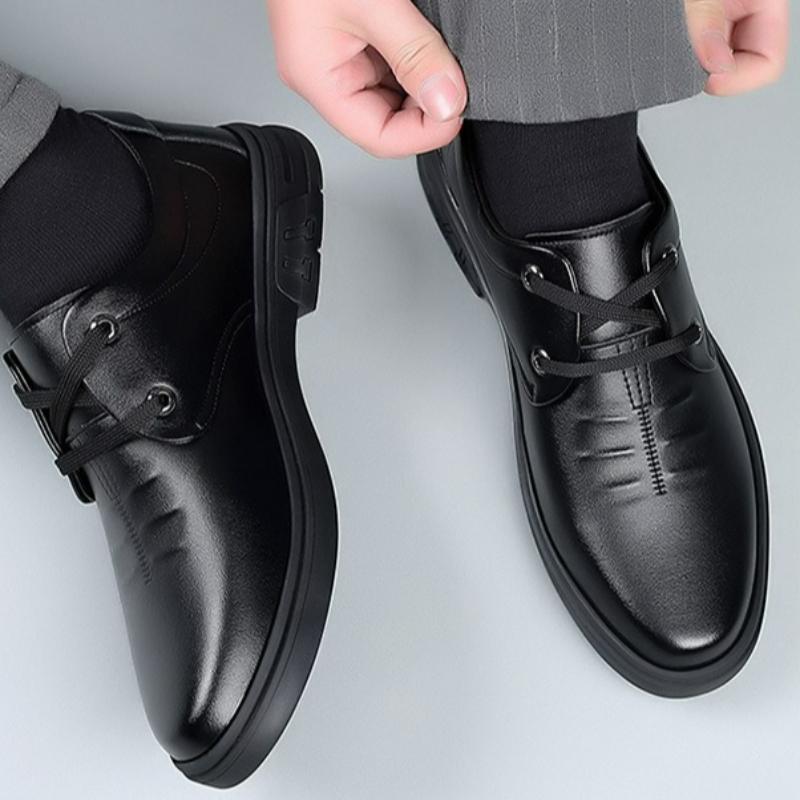 Men's Shoes Casual Leather Shoes Black Breathable Business Shoes Lace-up Round Toe Sneakers Outdoor Work Vulcanized Shoe