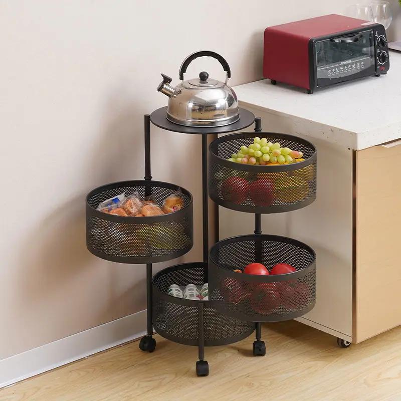 Kitchen Rotation Storage Storage Space Saving Shelf Multi-layer Round Dish Basket Cylindrical Fruits Vegetables Organization
