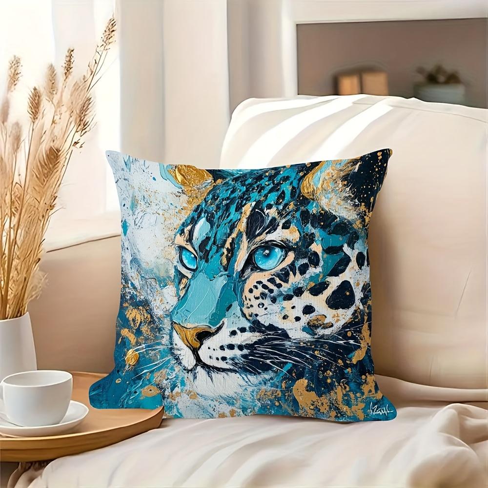 1pc Pillowcase, Vibrant Turquoise Blue Leopard Print Pillow Cover, Soft and Smooth Polyester Short Plush Fabric, Single-Sided Printed Pattern, 45cm*45