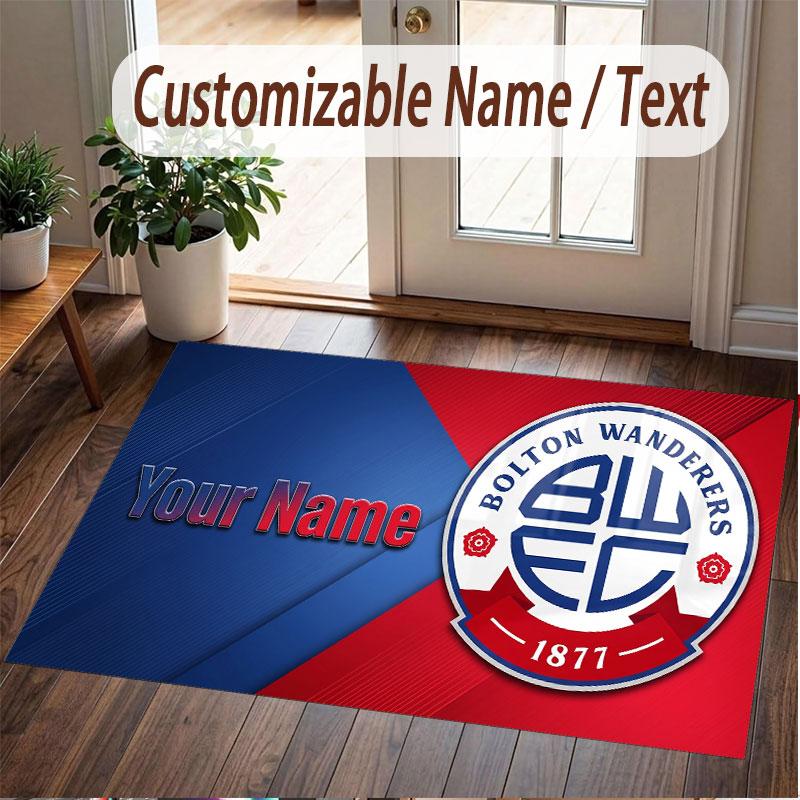 Custom Rug Bolton Wanderers FC Pattern Print Name Text Soft Non‑Slip Floor Carpet for Home Indoor Decoration