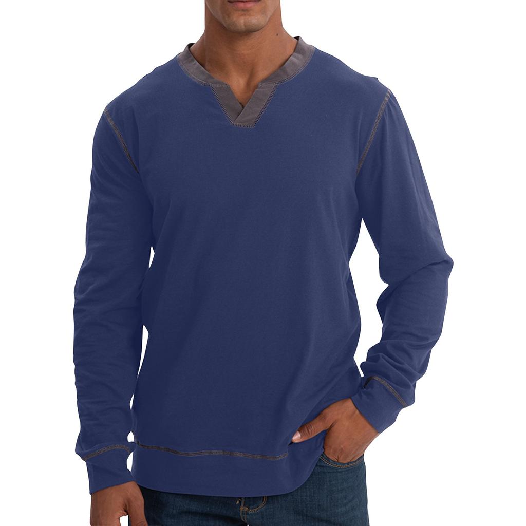 Herre våren ensfarget V-hals retro langermet topper Herre casual motetopper
