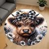 1PC Cow Bow Flowers Round Chair Mat Area Rug - Non-Slip, Floor Mat for Office, Bedroom, Home Decor Christmas Gift C0528033