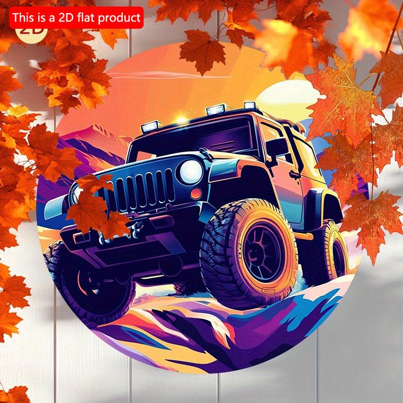 2d Flat 20*20cm, color Circular Wooden Sign, Retro Racing Car Design, Classic Rustic Style, for Room, Window, Bedroom, Door, Garage Mural Decoration.