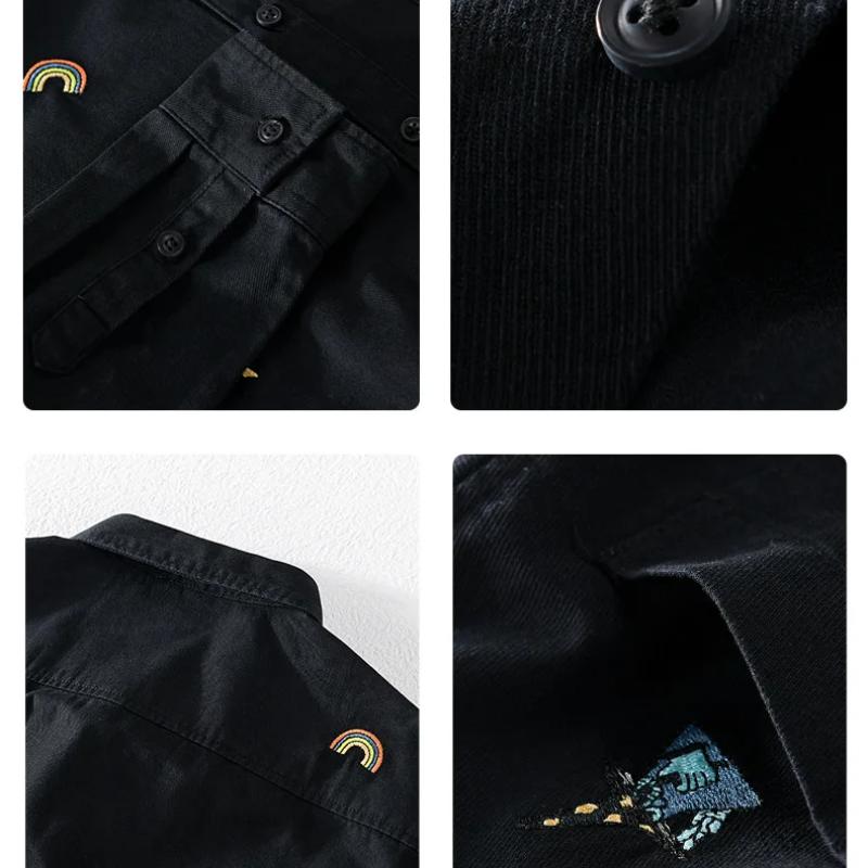 Chic Embroidered White Shirts for Men Spring and Summer Streetwear Youth New Casual Tops Pure Cotton Long Sleeve Shirt Korean Style Men Clothing