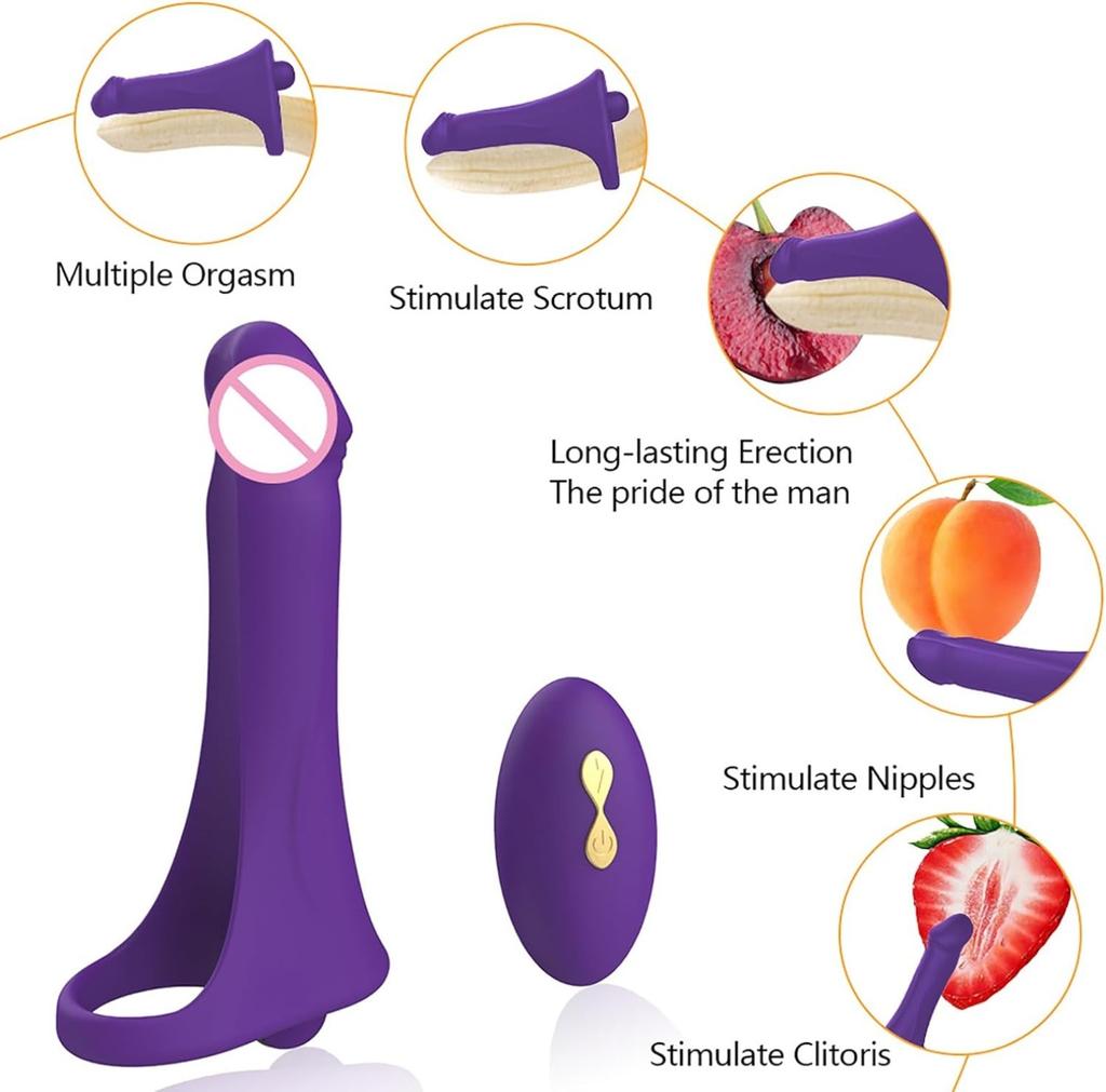 Dual Head Vibrating Dildo Penis Ring with Remote Penis Plug Vibrator, 10 Modes Female Clitoral G-spot Stimulator Adult Sex Toys