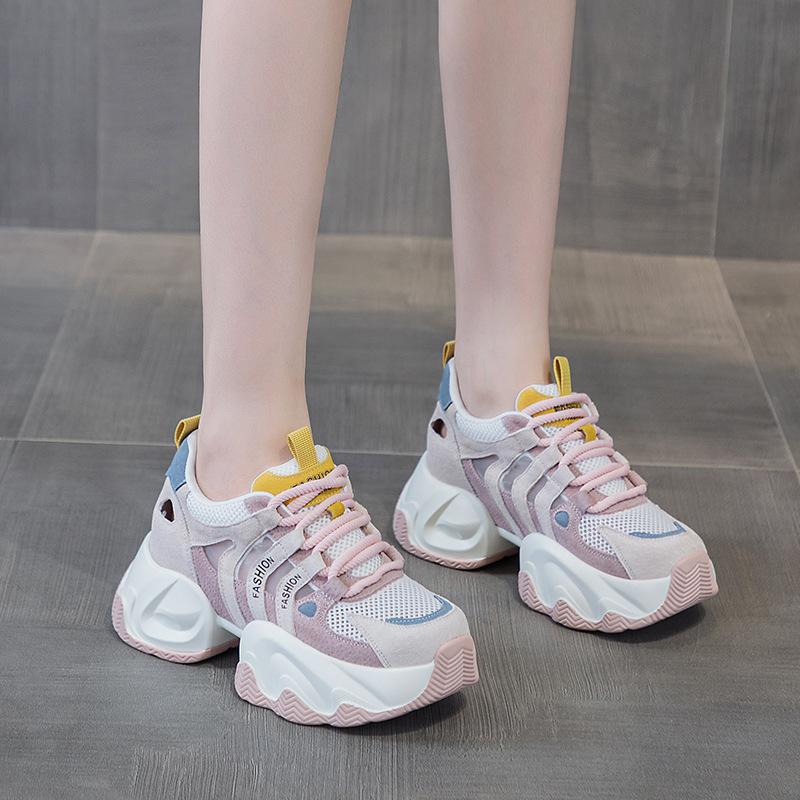 Hollow Daddy shoes summer new leather mesh breathable thick sole small casual shoes