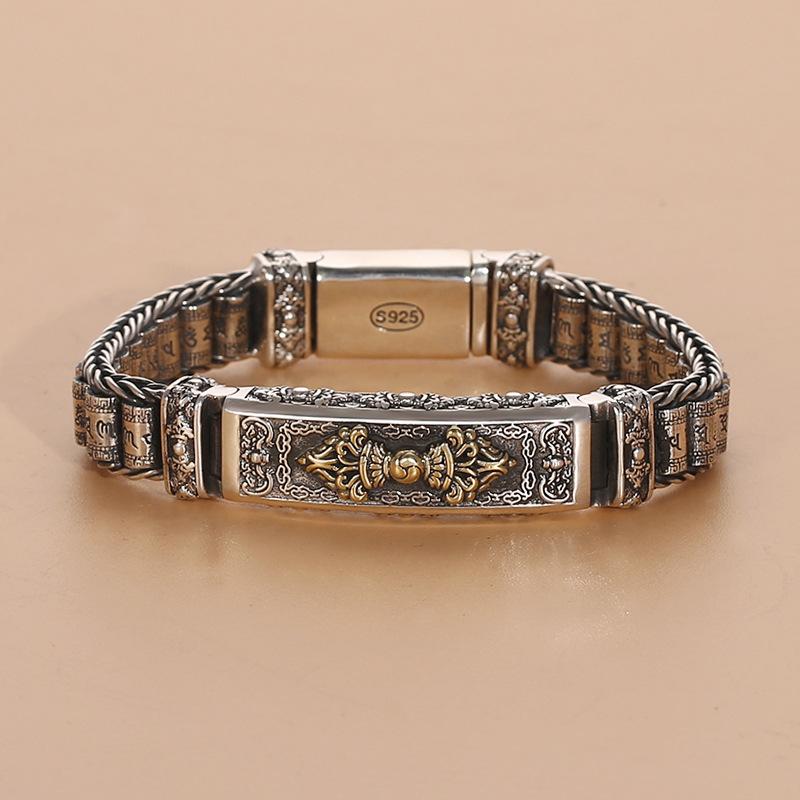 

Камень Будды, стерлингового серебра 925 пробы, ваджрный пестик, дорожный проход, поворотное молитвенное колесо, креативный браслет ручной работы, мужской индивидуальный ретро