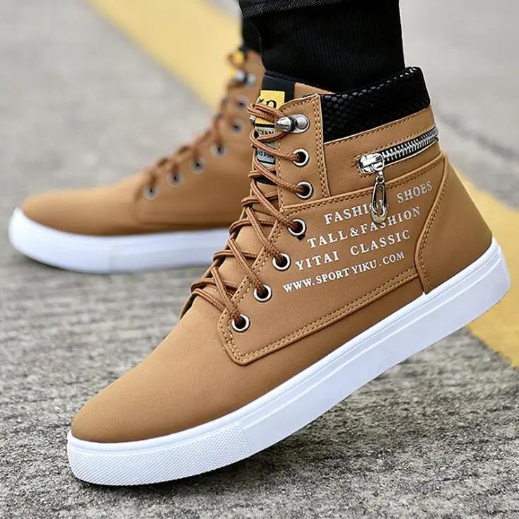 Herrenschuhe Frühling High-Top Skateboarding-Sneakers Neue Lässige Sportschuhe für Herren Straßenschuhe Herren Flats Leder Walking-Schuh