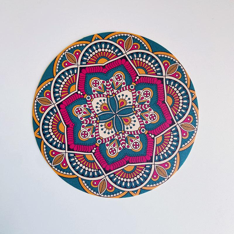 1PCS Round Ethnic Leather Coasters Boho Printed Heat Insulation Antiskid Cup Mats Reusable Drink Pad Tableware Set Kitchen Decor
