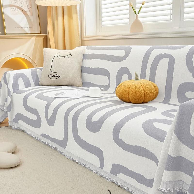 

Чехол для полотенца на диван с простым линейным узором, двусторонний чехол для дивана из шенилла, чехол для дивана в гостиную на 1/2/3/4 места, универсальный, четыре сезона 180x130cm светло-серый