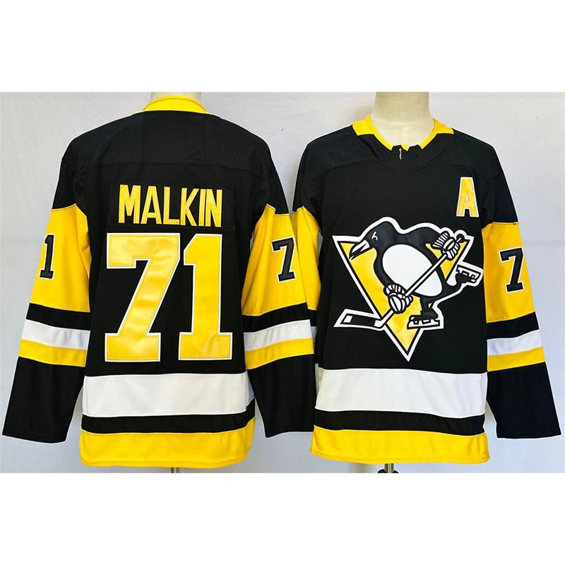Maglia da Hockey su Ghiaccio Pittsburgh Penguins 87 Crosby Malkin Stile Retro Misto Cotone Divisa da Allenamento Uomo