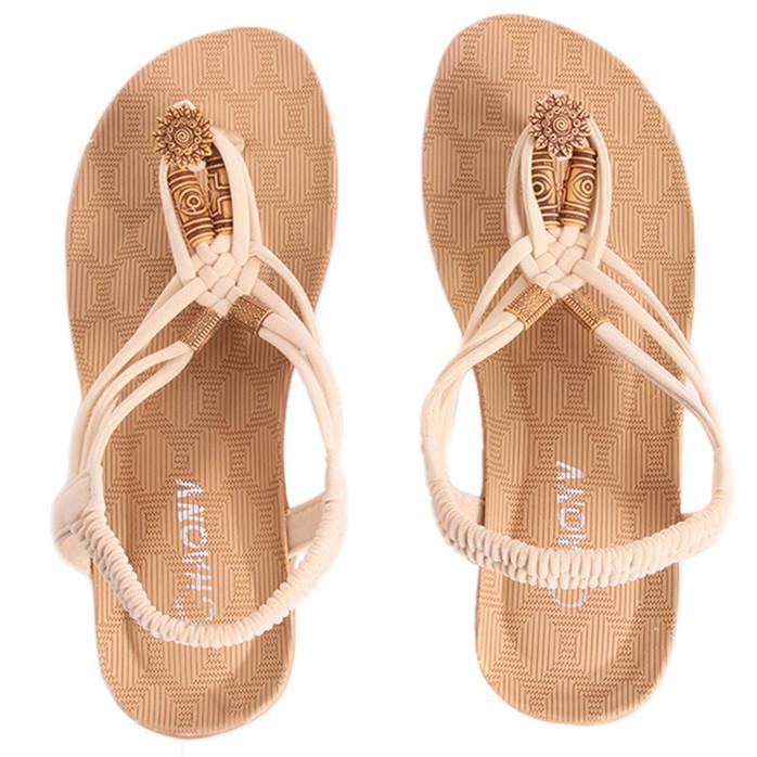Flat Sandals Female Flat With Beaded Bohemian National Sandals Student Casual Beach Shoes