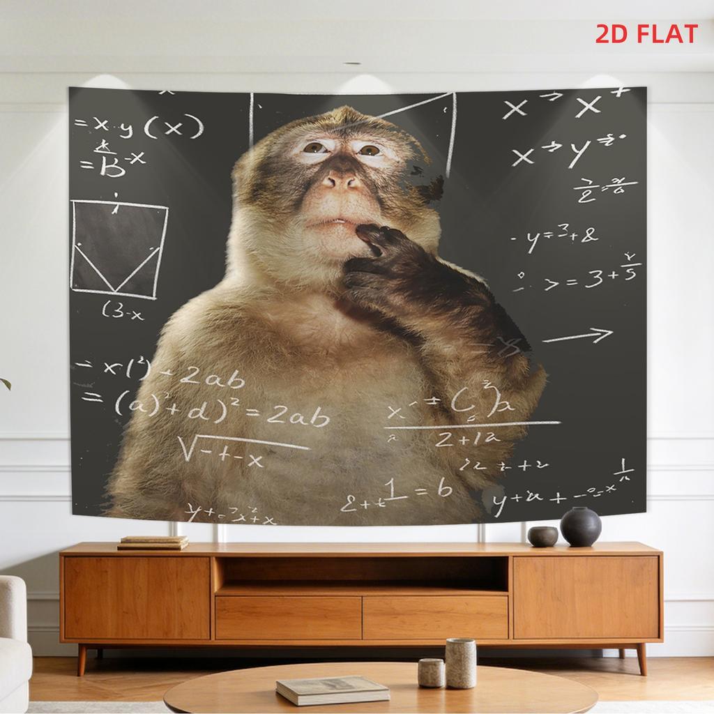 Monkey Math Meme Tapestry Funny Chalkboard Formula Print Polyester Wall Hanging Humorous Nerd Decor for Bedroom  Living Room