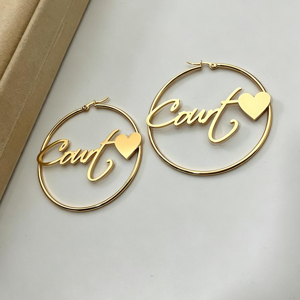 Personalized Name Hoop Earrings 18K Gold Plate Nameplate Hoops Custom Letter Minimalist Hoop Earring Stainless Steel Jewelry