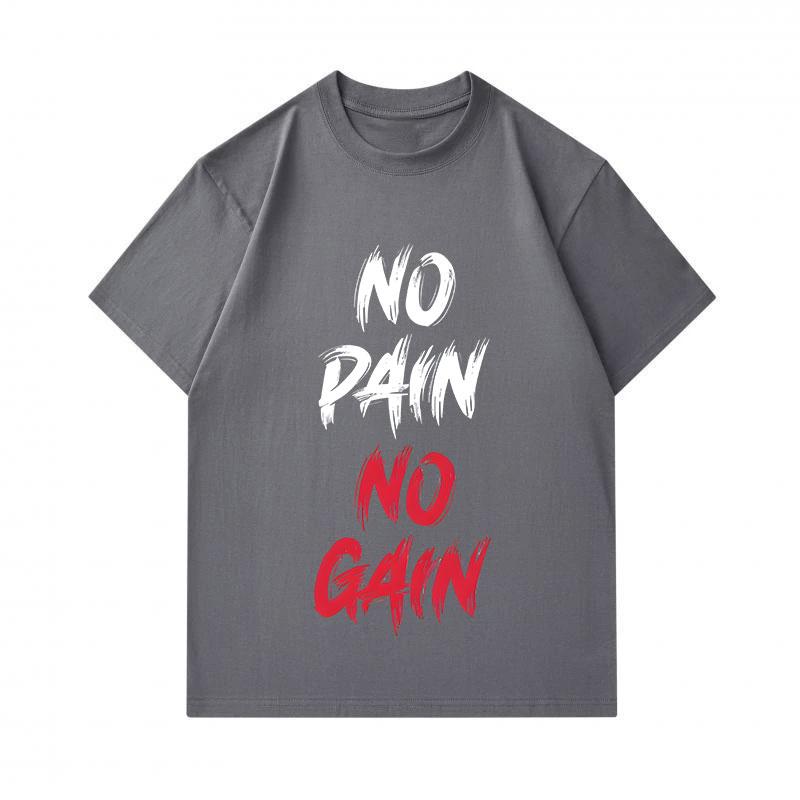 Men's 100% Cotton Crew Neck Short Sleeve T-Shirt, Casual NO PAIN NO GAIN Motivational Printed Breathable Soft Daily Workout Tee Top for Fitness Enthus