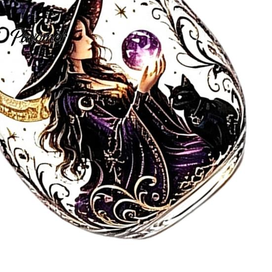 Regalo Stile Fantasy per Amici Tazza in Vetro Strega Magica, Bicchiere Trasparente Tema Retro Halloween, Vetro con Stampa Motivo Unico Decorazione Gotica di Nicchia