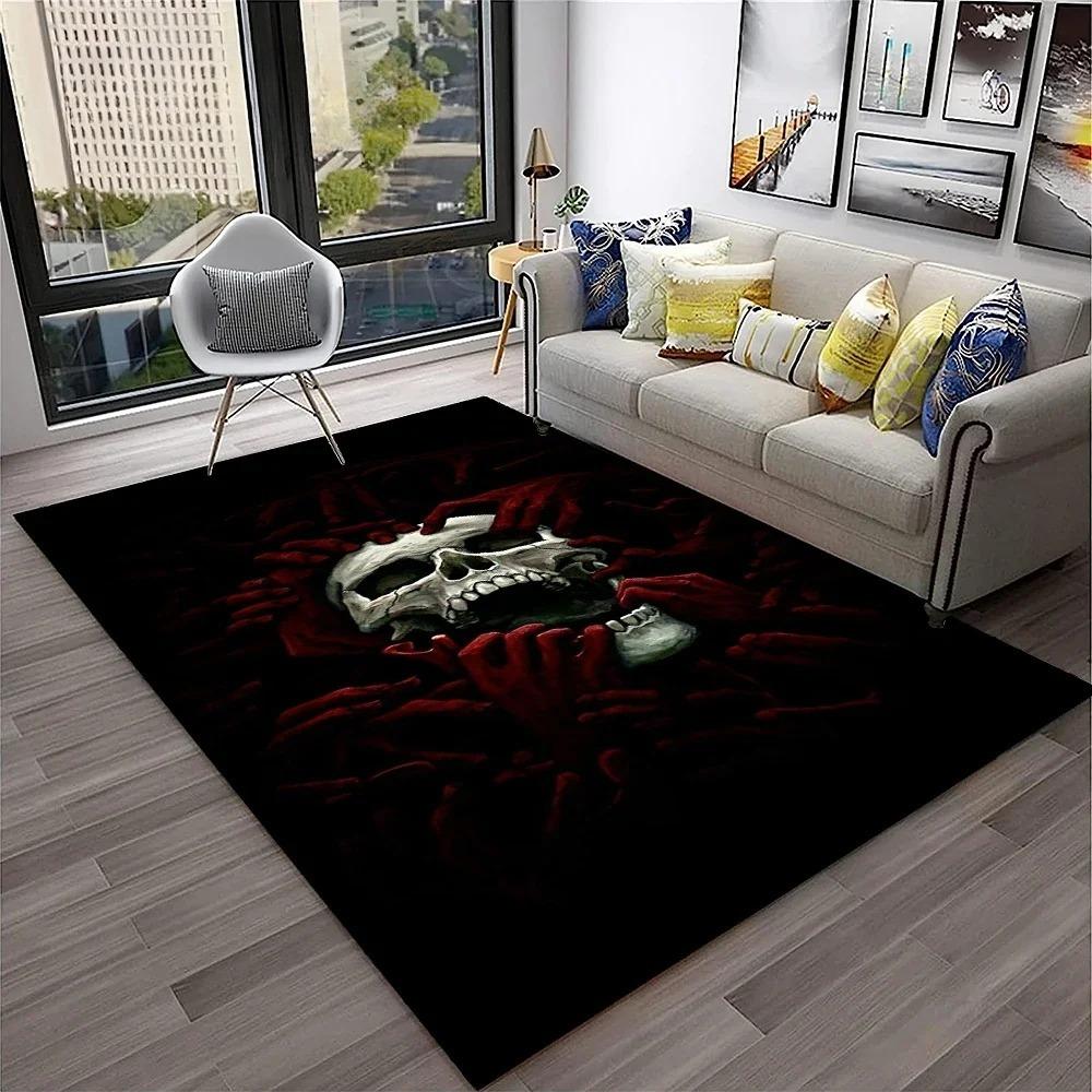 Large Area Rug Rebellious Skull Pattern Carpet Living Room Floor Mat Anti-slip Bedroom Ground Mat Easy To Clean Soft Rug Gift