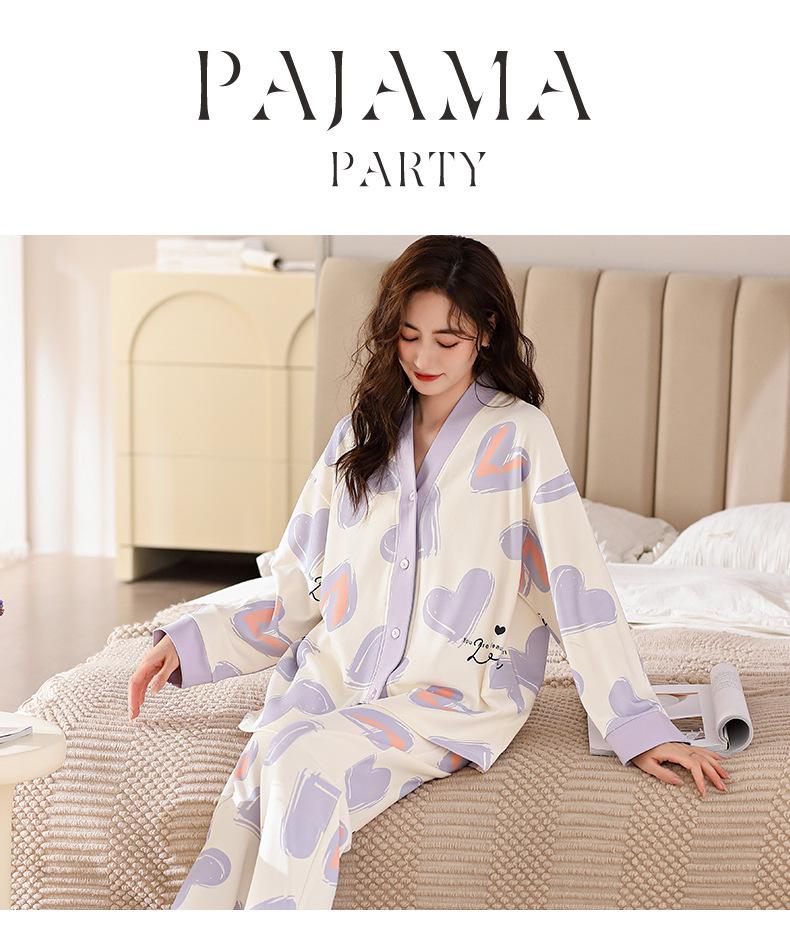 Autumn 2025 Women's Long Sleeve Cardigan Pajamas - Cute Ins Style Homewear