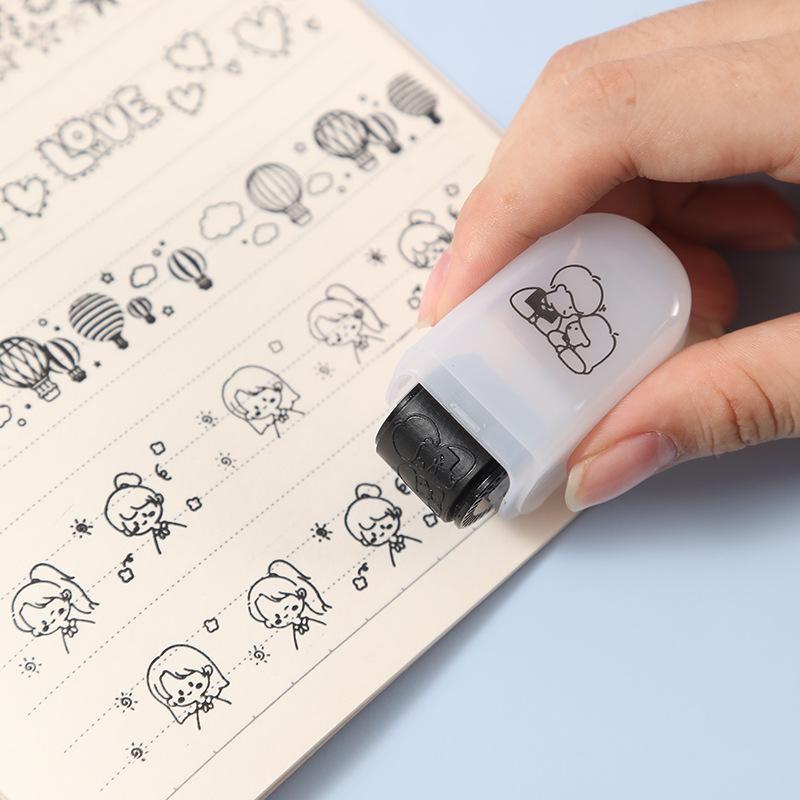 Kawaii Cartoon Animal Bow Girl Boy Rolling Stamp DIY Student Prize Stationery Graffiti Handbag Lace Hot Air Balloon Scrapbooking
