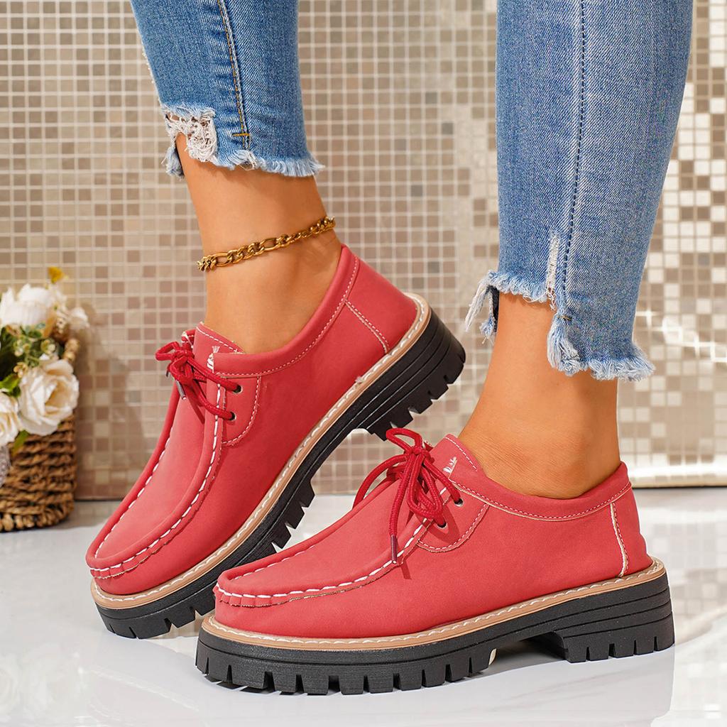 Thick Soled Lace Up Women's Loafers Fashionable And Casual Suede Low Top Round Toe Casual Shoes Casual Business Shoes for Women