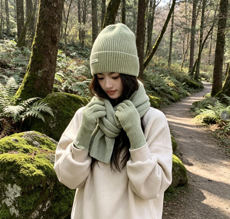 3Pcs Set Winter Hat Scarf Touchscreen Gloves Unisex Knitted Warm Beanie Neck Warmer Gloves Set For Autumn Winter Outdoor Daily Wear