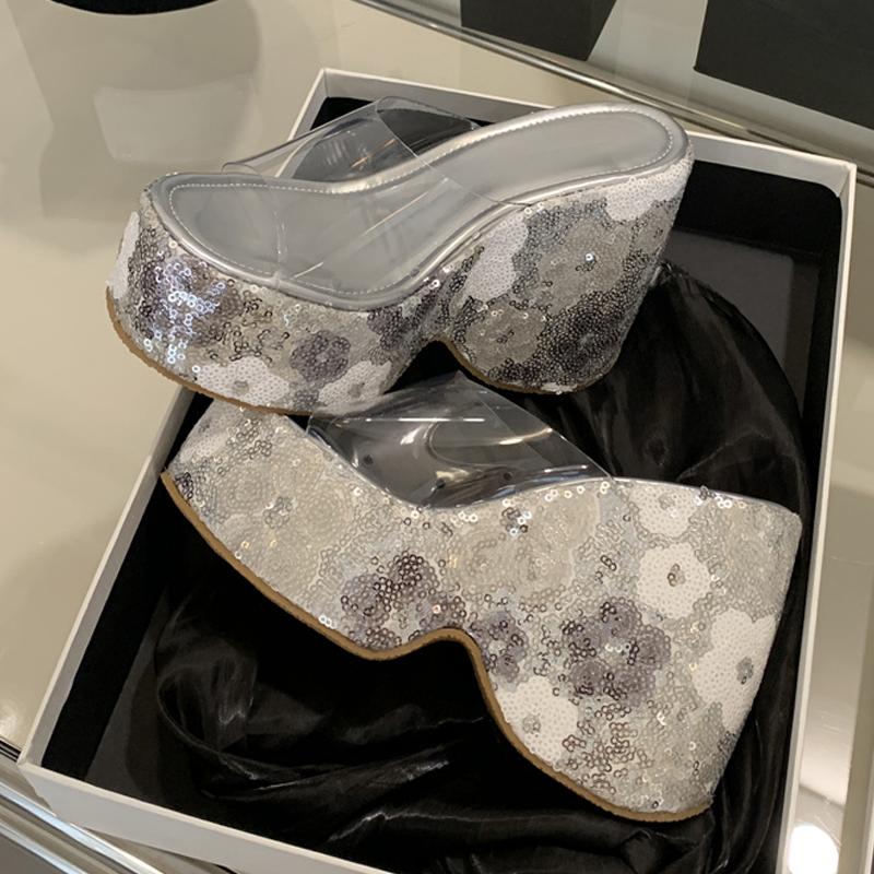 

Liyke сексуальные туфли на очень высоком каблуке 13 см для женщин, розовые, с блестками, на толстой подошве, с открытым носком, туфли для вечеринки, сандалии на платформе 35