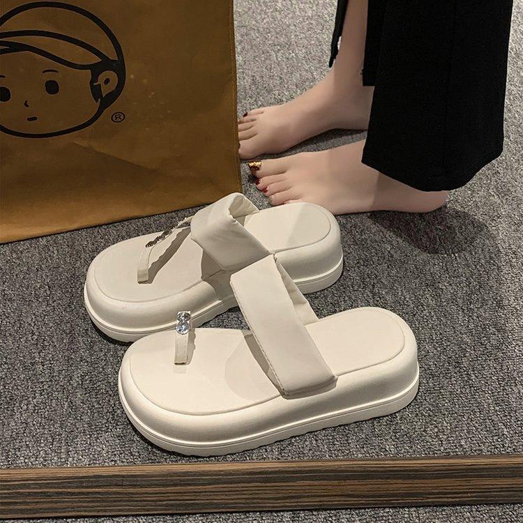 Thick-bottomed Muffin Set Toe Slippers Women's Summer Outer Wear Advanced Sense Open-toed Small Person Increases Height, Beach Pinch Feet Cool Slipper