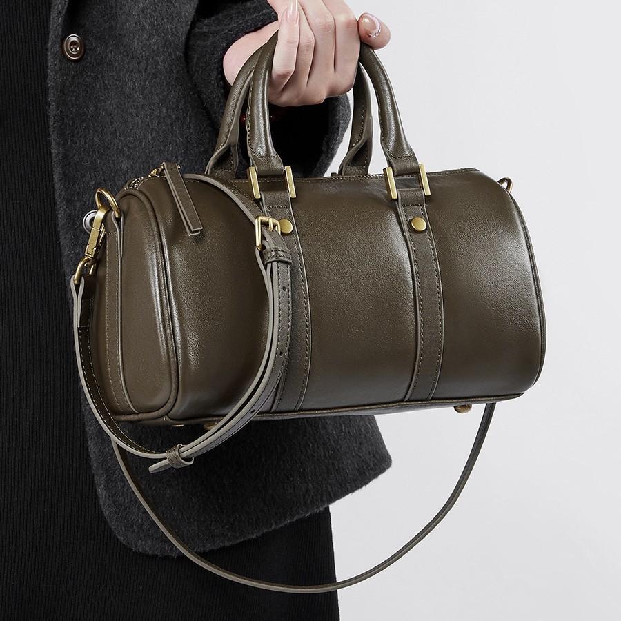 Leather Maillard Retro Handbag Women'S Bag Light Luxury Foreign Style Boston Bag Vegetable Tanned Cowhide Messenger Bag Bag