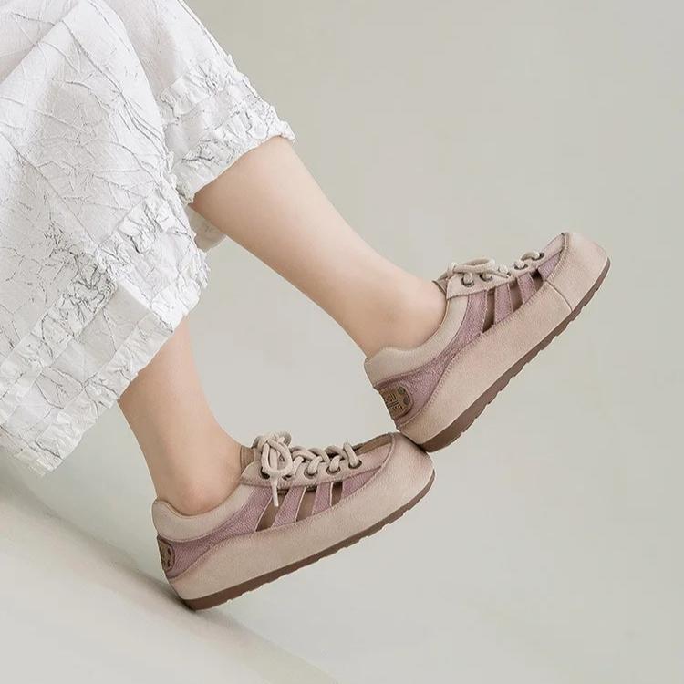 Johnature College Style Hollow-out Sandals Genuine Leather Round Toe Comfortable And Breathable Women's Shoes