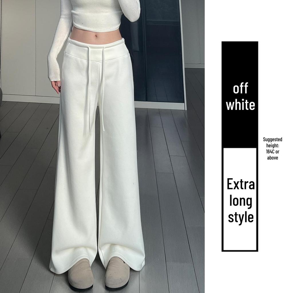 Light Gray Plus Velvet Wide-Leg High Waist Slimming Pants - Women's Autumn/Winter Japanese Korean Style