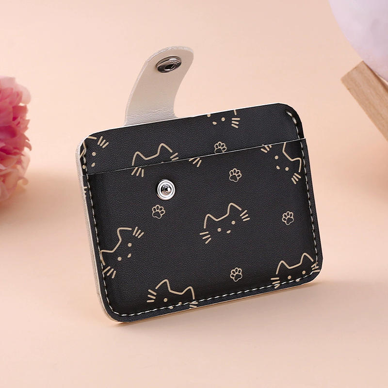 New 3 Folds Kitten Printed Wallet PU Leather INS Style Short Cute Small Purse Cute Kitten Dog Women Money Bags for Girls Gift