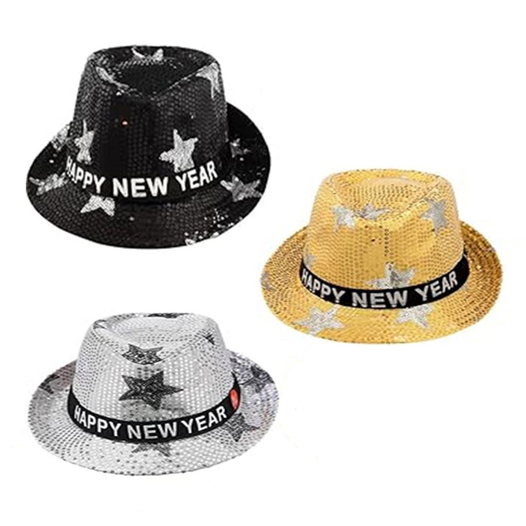 Flashing Sequins Hats with Star Happy New Year Hats With LED Lights And Sequins Perfect For Men And Women Party Supplies